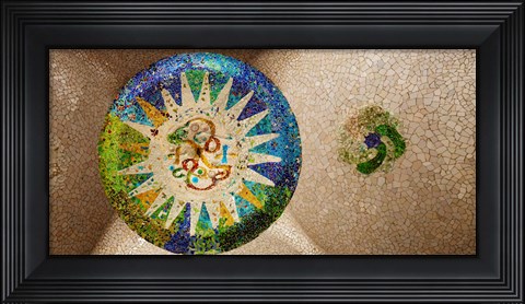 Framed Ceiling detail of the Hall of Columns, Park Guell, Barcelona, Catalonia, Spain Print