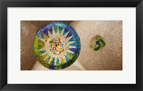 Framed Ceiling detail of the Hall of Columns, Park Guell, Barcelona, Catalonia, Spain Print