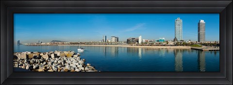 Framed City view from Port Olimpic, Barcelona, Catalonia, Spain Print