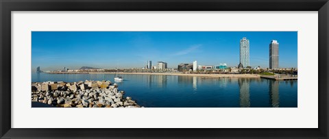 Framed City view from Port Olimpic, Barcelona, Catalonia, Spain Print