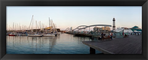 Framed Boats at a harbor, Port Vell, Barcelona, Catalonia, Spain Print