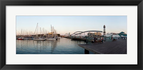 Framed Boats at a harbor, Port Vell, Barcelona, Catalonia, Spain Print