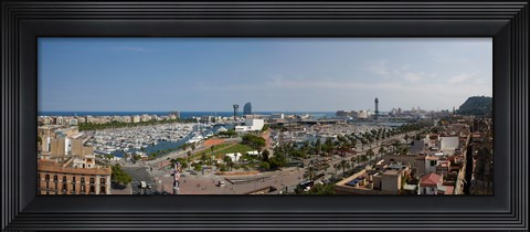 Framed High angle view of a harbor, Port Vell, Barcelona, Catalonia, Spain Print