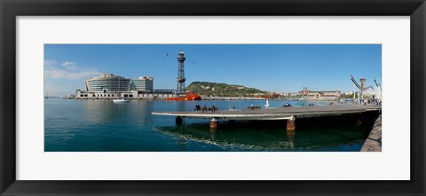 Framed Pier on the sea with World Trade Centre in the background, Port Vell, Barcelona, Catalonia, Spain Print