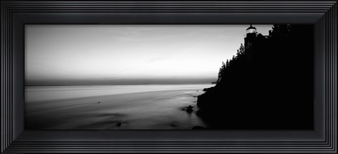 Framed Lighthouse on the coast in black and white, Bass Head Lighthouse Maine Print