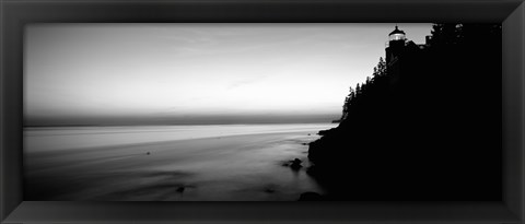 Framed Lighthouse on the coast in black and white, Bass Head Lighthouse Maine Print