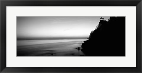 Framed Lighthouse on the coast in black and white, Bass Head Lighthouse Maine Print