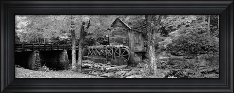 Framed Glade Creek Grist Mill, Babcock State Park, West Virginia, USA (Black &amp; White) Print