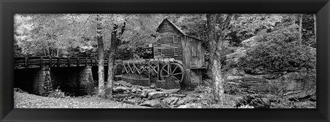 Framed Glade Creek Grist Mill, Babcock State Park, West Virginia, USA (Black &amp; White) Print