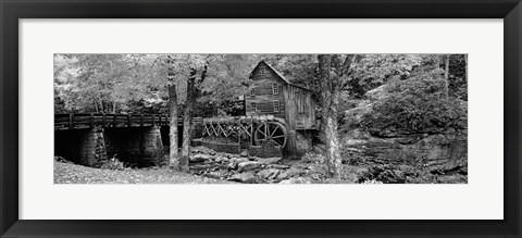 Framed Glade Creek Grist Mill, Babcock State Park, West Virginia, USA (Black &amp; White) Print