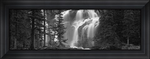 Framed Waterfall in a forest, Banff, Alberta, Canada (black and white) Print