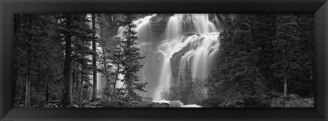 Framed Waterfall in a forest, Banff, Alberta, Canada (black and white) Print