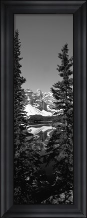 Framed Lake in front of mountains in black and white, Banff, Alberta, Canada Print
