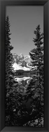 Framed Lake in front of mountains in black and white, Banff, Alberta, Canada Print