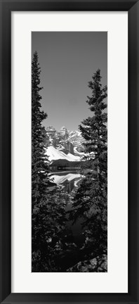 Framed Lake in front of mountains in black and white, Banff, Alberta, Canada Print