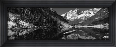 Framed Reflection of a mountain in a lake in black and white, Maroon Bells, Aspen, Colorado Print