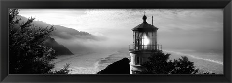 Framed Heceta Head Lighthouse in Black and White, Oregon Print