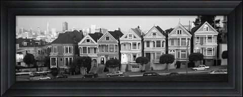 Framed Black and white view of The Seven Sisters, Painted Ladies, Alamo Square, San Francisco, California Print
