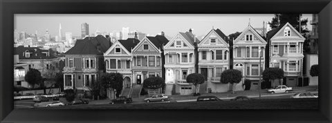 Framed Black and white view of The Seven Sisters, Painted Ladies, Alamo Square, San Francisco, California Print