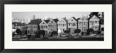 Framed Black and white view of The Seven Sisters, Painted Ladies, Alamo Square, San Francisco, California Print