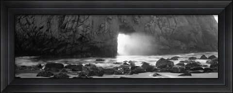 Framed Rock formation on the beach in black and white, Big Sur, California Print