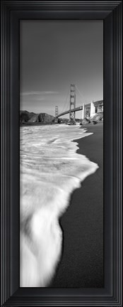 Framed Suspension bridge across a bay in black and white, Golden Gate Bridge, San Francisco Bay, San Francisco, California, USA Print