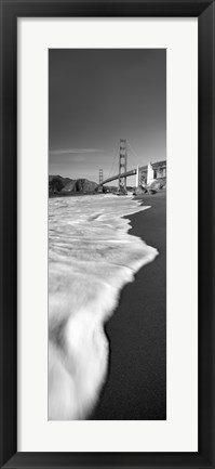 Framed Suspension bridge across a bay in black and white, Golden Gate Bridge, San Francisco Bay, San Francisco, California, USA Print