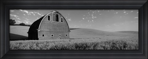 Framed Black and White view of Old barn in a wheat field, Washington State Print
