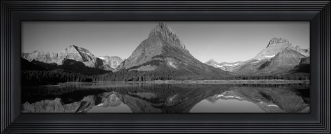 Framed Reflection of mountains in a lake, Swiftcurrent Lake, Many Glacier, US Glacier National Park, Montana, USA (Black &amp; White) Print