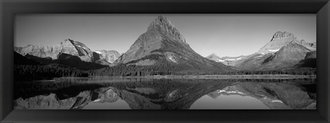 Framed Reflection of mountains in a lake, Swiftcurrent Lake, Many Glacier, US Glacier National Park, Montana, USA (Black &amp; White) Print