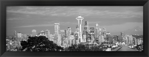 Framed View of Seattle and Space Needle in black and white, King County, Washington State, USA 2010 Print