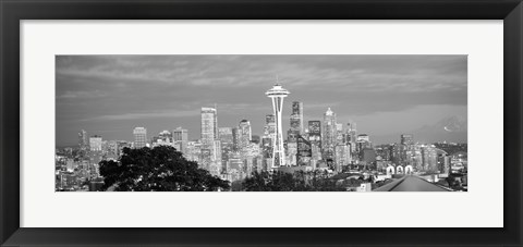 Framed View of Seattle and Space Needle in black and white, King County, Washington State, USA 2010 Print