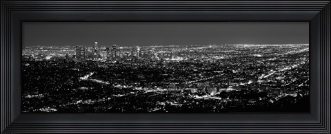 Framed Black and White View of Los Angeles at Night from a Distance Print