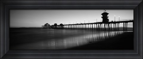 Framed Pier in the sea, Huntington Beach Pier, Huntington Beach, Orange County, California (black and white) Print