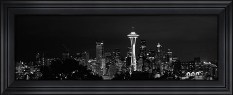 Framed Seattle Space Needle at Night 2010 Print