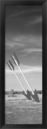 Framed Twin arrows in the field, Route 66, Arizona (black and white) Print