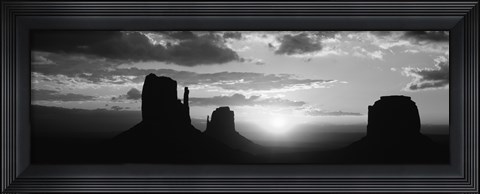 Framed Silhouette of buttes at sunset, Monument Valley, Utah (black and white) Print