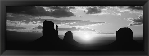 Framed Silhouette of buttes at sunset, Monument Valley, Utah (black and white) Print