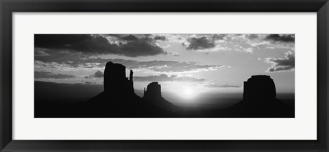 Framed Silhouette of buttes at sunset, Monument Valley, Utah (black and white) Print