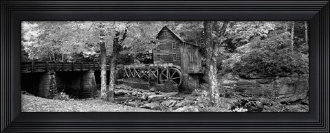 Framed Black &amp; White View of Glade Creek Grist Mill, Babcock State Park, West Virginia, USA Print