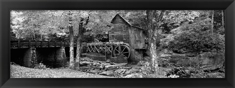 Framed Black &amp; White View of Glade Creek Grist Mill, Babcock State Park, West Virginia, USA Print