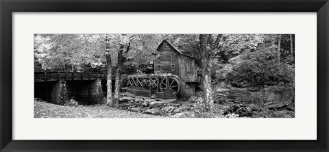 Framed Black &amp; White View of Glade Creek Grist Mill, Babcock State Park, West Virginia, USA Print