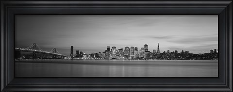 Framed Bay Bridge and San Francisco Bay (black &amp; white) Print