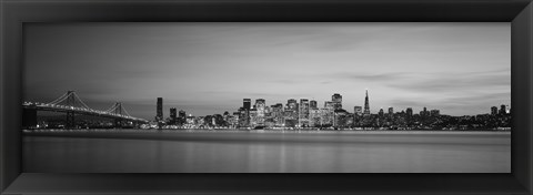 Framed Bay Bridge and San Francisco Bay (black &amp; white) Print