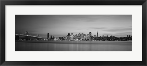 Framed Bay Bridge and San Francisco Bay (black &amp; white) Print