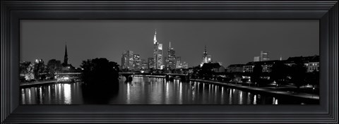 Framed Reflection of buildings in water, Main River, Frankfurt, Hesse, Germany Print