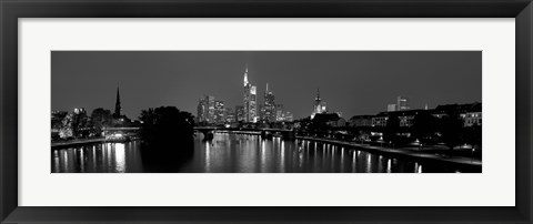 Framed Reflection of buildings in water, Main River, Frankfurt, Hesse, Germany Print