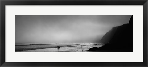 Framed Surfers on the beach, Point Reyes National Seashore, Marin County, California, USA Print