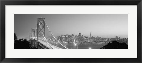 Framed Bay Bridge at Night, San Francisco (black &amp; white) Print