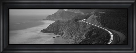 Framed Dusk Highway 1 Pacific Coast CA (black and white) Print
